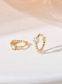 1 Pair Minimalist Delicate Single Diamond Hoop Earrings, Nature-Inspired, Elegant Style