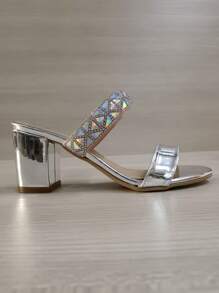 Sandalia de tacon para mujer, zapatilla elegante y casual para lo evento formales e informales los puedes utilizar en la oficina, en comidas, Bodas, Bautizos, XV y mas, no te quedes sin los tuyos - Plateado - Ver 2