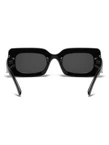 1 件装方形小框个性化复古时尚眼镜，全框 Y2K 百搭女士眼镜，适合旅行、度假、沙滩配饰 - 黑色 - 查看 4