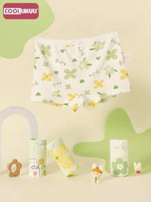 Coollikuli 4条装时尚花朵印花女童纯棉平角内裤舒适柔软中大女童宝宝清新简约白色三角裤四季