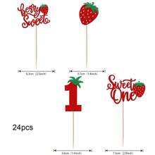 12/24 件 Sweet One 纸杯蛋糕装饰物 闪光草莓纸杯蛋糕签 适用于水果 BB 淋浴 1 岁生日浆果甜纸杯蛋糕装饰派对用品 - 彩色 - 查看 14