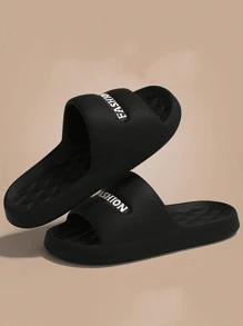 Summer New Letter Fashion Versatile Women Black Slippers, EVA Material Thick Sole, Water-Resistant, Non-Slip, Quick-Drying, Indoor/Outdoor Couple Casual Sandals
