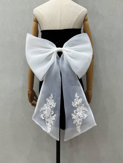 1pc White Organza Bow Back Long Ribbon Lace Decoration For Waist Valentine's Day Accessories