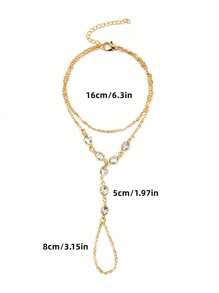 1pc Fashionable Summer Casual Alloy Rhinestone Finger Chain Bracelet Suitable For Women Daily Wear