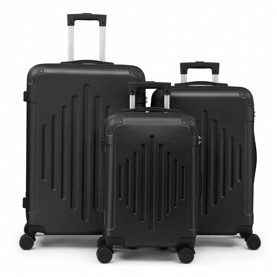 SUNROAD 3 Piece Travel Suitcase With Corner Protectors, 20/24/28 Inch, Durable Hard Shell, 360 Degree Spinner Wheels, Multifunctional, Large Capacity, Lightweight, Fashionable Multicolor - 3 in 1黑色 - 查看 1