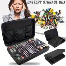 Battery Organiser Storage Case Holds AA AAA C D 9V With Tester - Storage Box - Black - View 1