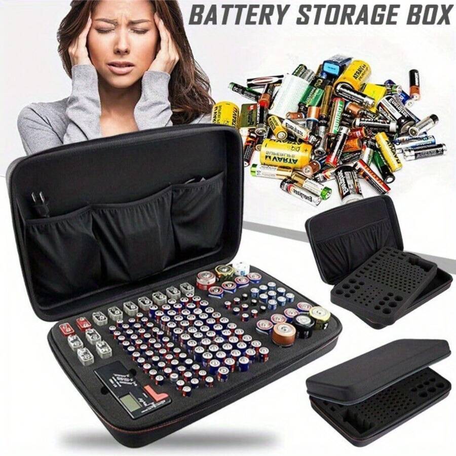 Battery Organiser Storage Case Holds AA AAA C D 9V With Tester - Storage Box - Black - View 1