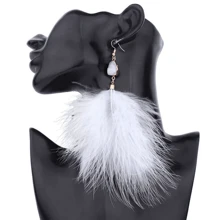 1 par de pendientes exagerados con plumas y colgante de piedras preciosas - Pendientes de plumas de piedra - Ver 2