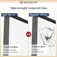 Keonjinn Black Bathroom Mirror For Vanity 24 X 36 Inch Metal Framed Wall Mirror Matte Black Rounded Rectangle Farmhouse Mirror HD Tempered Glass Wall-Mounted Decorative Mirror Horizontal Vertical Home Bathroom Decor
