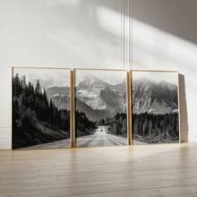 Set Of 3 Black And White Mountain Prints, Nature Wall Arts, Forest Prints, Canvas Posters, Modern Wall Decor, Spring Decor, Indoor Decor, Artwork For Living Room, Bedroom, Home Office, Kitchen, Bar, Cafe, Hallway, Home And Room Decoration, Unframed Gifts Birthday Graduation