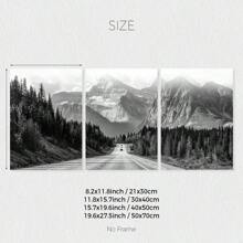 Set Of 3 Black And White Mountain Prints, Nature Wall Arts, Forest Prints, Canvas Posters, Modern Wall Decor, Spring Decor, Indoor Decor, Artwork For Living Room, Bedroom, Home Office, Kitchen, Bar, Cafe, Hallway, Home And Room Decoration, Unframed Gifts Birthday Graduation
