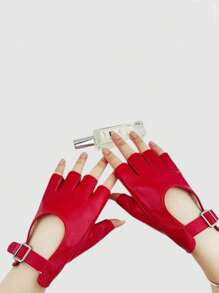 Guantes de mujer con hebilla de metal negro ajustable, de media mano, para conducción de motocicleta, rendimiento y uso casual