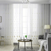 1 件法国雏菊和蜻蜓刺绣薄纱窗帘，顶部杆袋，轻盈透气，刺绣精制，紧密编织面料，防蚊，可机洗，浪漫农舍装饰，适用于家庭窗户和门，适用于卧室、衣柜、客厅、餐厅、办公室、房间隔断