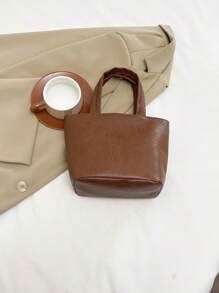 小号手提袋，2025新款蔬菜篮手提袋，通勤手提袋，办公室和户外零食手提袋 - 棕色 - 查看 7