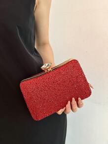 Spring New Luxury Rhinestone Embellished RedClutch Bag, High-End Elegant Lady Formal Handbag,Bridal Wedding Party Purse, Suitable For Cocktail Party,Gala.Prom And Other Forma Occasions - Red - View 2