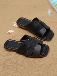 1 双加大码黑色幼儿/小女孩平底凉鞋，纯色 PU 拼接交叉带设计，露趾，时尚优雅可爱的罗马凉鞋适合 3-12 岁女孩，日常休闲、派对、海滩、春夏新款 2025（请订购大一码，因为它偏小） - 黑色 - 查看 6