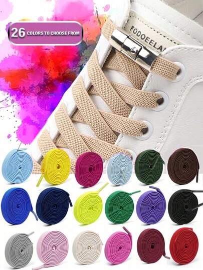Elastic No-Tie Shoelaces, Flat Shoelaces, Suitable For Men's And Women's Sports Shoes. Quick-Slouchy Shoelaces With Metal Lock, Shoe Strings, Shoes Accessories For Sneakers,Casual Shoes