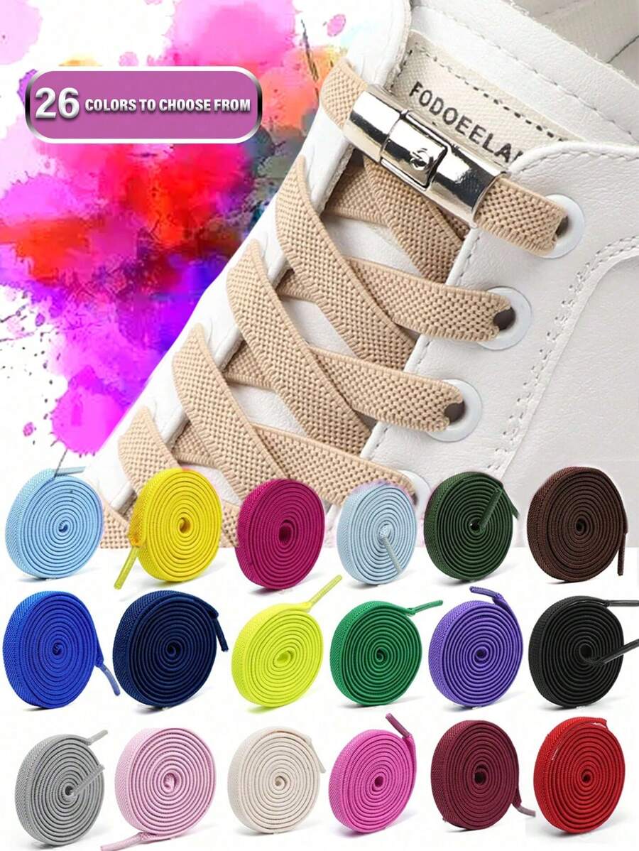 Elastic No-Tie Shoelaces, Flat Shoelaces, Suitable For Men's And Women's Sports Shoes. Quick-Slouchy Shoelaces With Metal Lock, Shoe Strings, Shoes Accessories For Sneakers,Casual Shoes - Switch Without Shoelaces - View 1