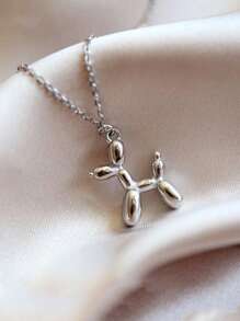 1 pieza Collar con colgante de perro de globo de acero inoxidable, regalo de vacaciones para niñas - Plateado - Ver 4