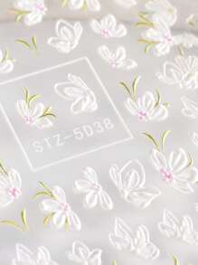 FULL BEAUTY 2 件山茶花美甲贴纸 5D 贴花，春季白色花卉盛开魅力美甲设计夏季装饰美甲贴纸