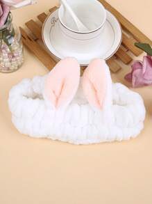 1pc Women's Plush Faux Rabbit Ear Elastic Headband, Cute Sweet Fashion Cartoon Hair Accessories, Daily Use Hairband For Washing Face, Masking