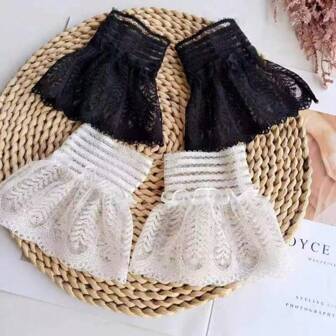 Women's Versatile Lace Short Sleeve False Cuff, Mesh Decorative Sleeves For Blouse, Sweatshirt, Black And White Colors