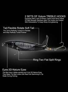 GOTURE 1pc Rotating Tail Fishing Bait, Blood Tank Hook Box Bait With Carbon Steel Material, Dragging Floating Hard Bait - Multicolor - View 6