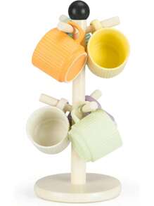 Coffee Mug Holder, Wood Mug Holder, Mug Tree With 6 Hooks Stand For Countertop, Mugs Organizer Coffee Bar Accessories And Decor Coffee Organizer Station, Cream(MH371)