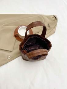 小号手提袋，2025新款蔬菜篮手提袋，通勤手提袋，办公室和户外零食手提袋 - 棕色 - 查看 9