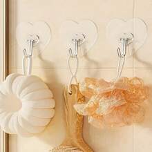 透明塑料吸盘挂钩 - 牢固、防水、厨房和浴室用塑料心形实用挂钩、壁挂式储物架、强力粘性透明墙钩 - 無色 - 查看 6