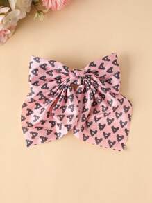 1pc Girl's Big-Size Pink Letter A/B Pattern Bow Hair Clip, Cute & Fashionable Butterfly Hairpin For Everyday Use