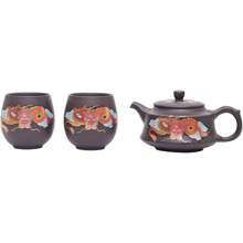 Purple Clay Teapot Golden Dragon Totem High Temperature Color Change Dragon Phoenix Chengxiang Purple Clay Tea Teapot Kung Fu Tea Festival Tea Set (Teapot +2* Teacups)
