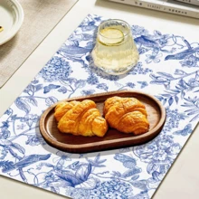 1/4/6 Pcs Chinese Style Hydrangea Floral Print Polyester Linen Placemats, Spring Season Dining Table Mats, Heat Insulation Pads, Kitchen Decor Table Mats, Western-Style Dining Table Mats - LJQYMCD-1143 - View 3