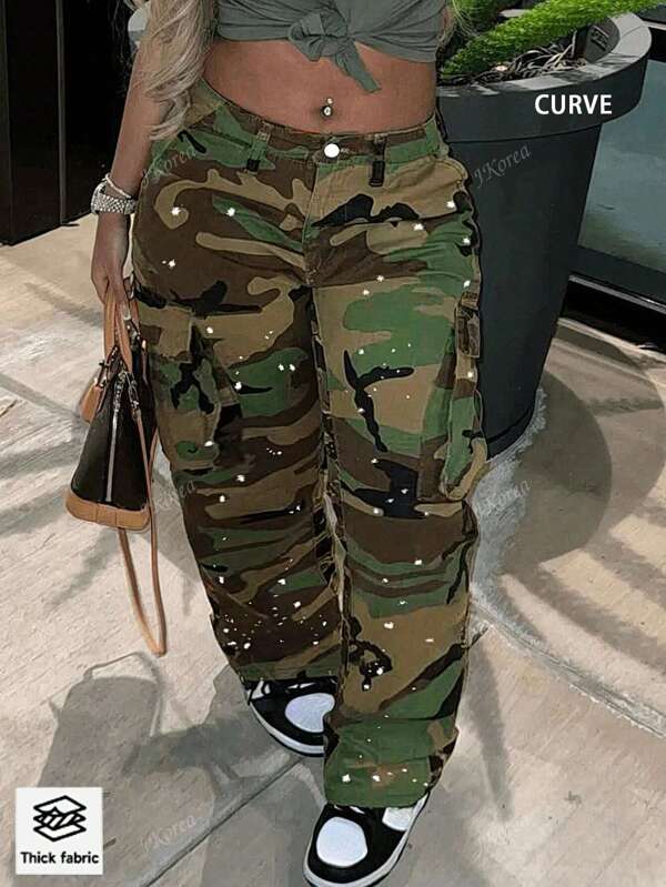 European And American Street Hot Style Personalized Camouflage Paint Spot Four Seasons Plus Size Casual Straight Jeans