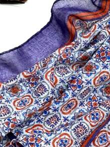 1条女士简约印花围巾，时尚新款春夏防晒沙滩披肩，棉麻质感围巾 - 彩色 - 查看 8