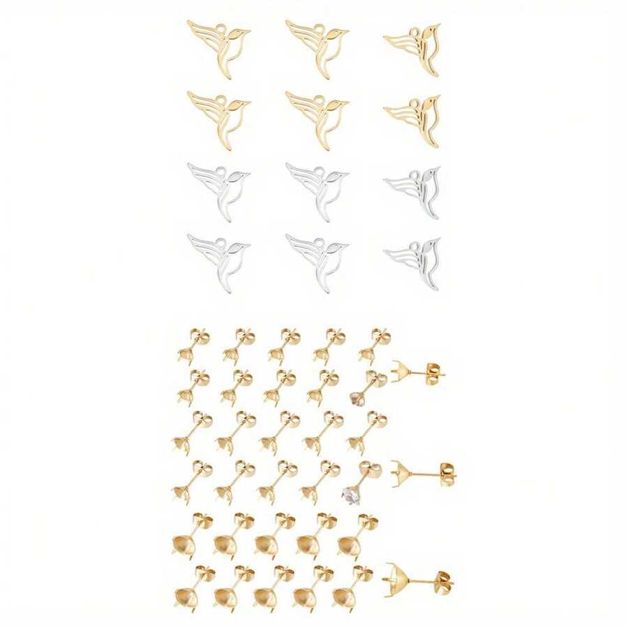MAGICALCUTDIE 2boxes 48pcs 304 Stainless Steel Stud Earring Finding 4 Claw Prong Earring Settings Golden 5~9mm Inner Diameter: 4~8mm Pin: 0.7mm 304 Stainless Steel Pendants Hummingbird Golden & Stainless Steel Color 12.5x15x1mm Hole: 1.4mm - 彩色 - 查看 1