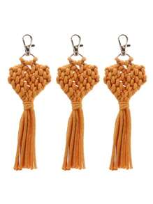 3pcs Heart-Shaped Pendant Keychains For Women Handmade Macrame Key Chains Rings Cute Car Keyring Wedding Accessories Gift - Multicolor - View 4