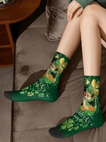 Calcetines decorativos de media pantorrilla color verde trébol, estilo irlandés, para el Día de San Patricio, calcetines de media pantorrilla lindos y divertidos de uso diario para niñas