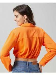 Top corto con detalles de strass - Naranja - Ver 4
