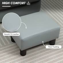 HOMCOM Faux Leather Footstool, Small Foot Rest, Rectangle Sofa Stool For Bedroom Living Room, Grey - Grey - View 4
