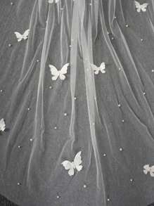 1 件仿珍珠蝴蝶结婚纱头纱，长 250 厘米（98.4 英寸），带金属发梳，适用于婚礼、派对、情人节等场合。配饰可选白色或象牙色。