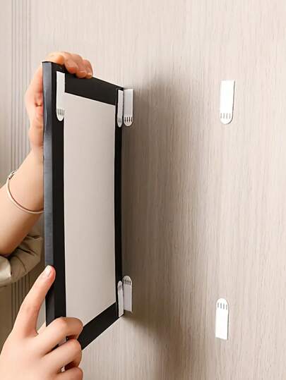 12 对（24 件）免钻挂画条 - 双面可拆卸墙钩，适用于相框和艺术品，无痕胶粘剂，防水安装胶带，重型挂画套装，免钻挂画条，双面粘性壁挂胶带，适用于相框 - 无损坏、防水、易于安装和拆卸，非常适合家居装饰。