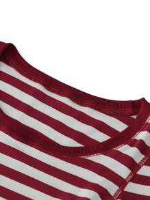 Women's Ribbed Stripe Long Sleeve Top - Scoop Neck Slim Fit Stretch Knit Tee For Fall  Winter - Đỏ - Xem 7