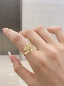 BALMORA 1 件 S925 纯银锆石雕刻戒指，Always With You 开口戒指，赠予朋友，赠予家人 - 金色 - 查看 9