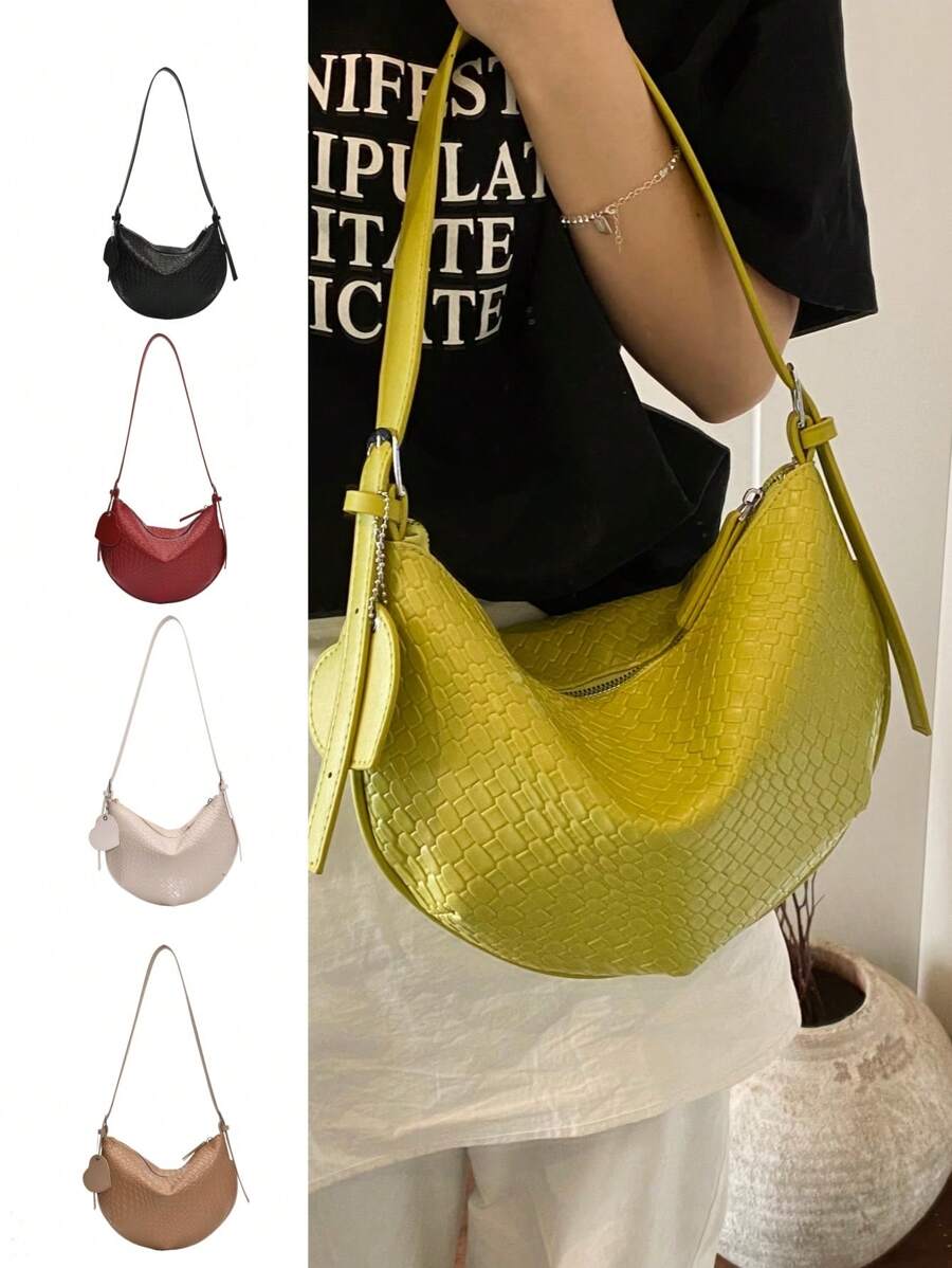 1buc nouă geantă moale în formă de semilună cu pernă, geantă de umăr vintage Y2K în stil gotic de capacitate mare pentru femei, potrivită pentru utilizare zilnică și călătorie, geantă de modă Burgundy cu decorare textura aligator