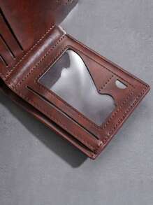 Personalized Customized Name Amber Pattern Initials Faux Leather Men's Vintage Style Wallet Business Casual Short Bifold With Card Slots For Travel Hiking And Everyday Use