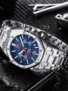 1 件装男士运动石英表多功能小表盘日历夜光指针不锈钢表带商务休闲男士手表礼物 - 均碼 - 查看 8