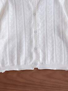 Baby Girls Knitted Thin Openwork Cardigan, Solid Color - White - View 2