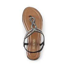 Women's Flat Sandals Dressy Summer Stappy Comfortable Ankle Elastic T-Strap Beach Thong Sandals - màu đen - Xem 6