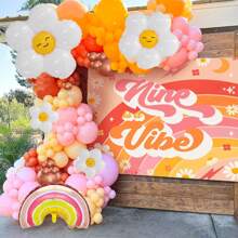 ROARING GOOD TIME RGT 78 PCs Vibe Party Decoration Backdrop  Vibe Birthday Decoration  Vibe Balloons Daisy Groovy Hippie Boho Party Favors